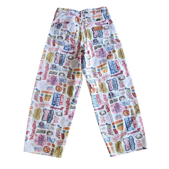 Wrangler Free People Cowgirl Heaven Wide Barrel Leg Jeans Retro Pop Art sz 28x28 - Picture 2 of 15